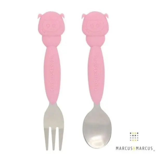 36m Κουτάλι Πιρούνι set 2τμχ. inox με Λαβή Σιλικόνης Γουρουνάκι marcus